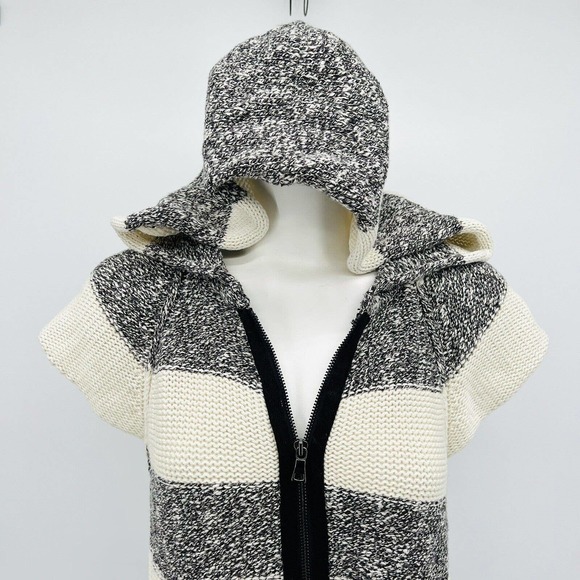Free People Ivory Gray stripe Regatta Full Zip Hoodie Stripe jacket Cotton M - Picture 7 of 12